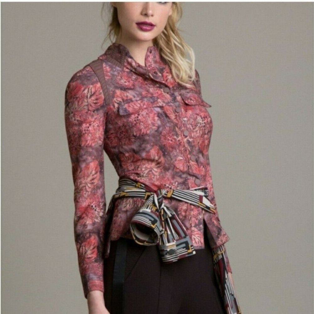 Byron Lars Fitted Red Cream Tie Front Blouse